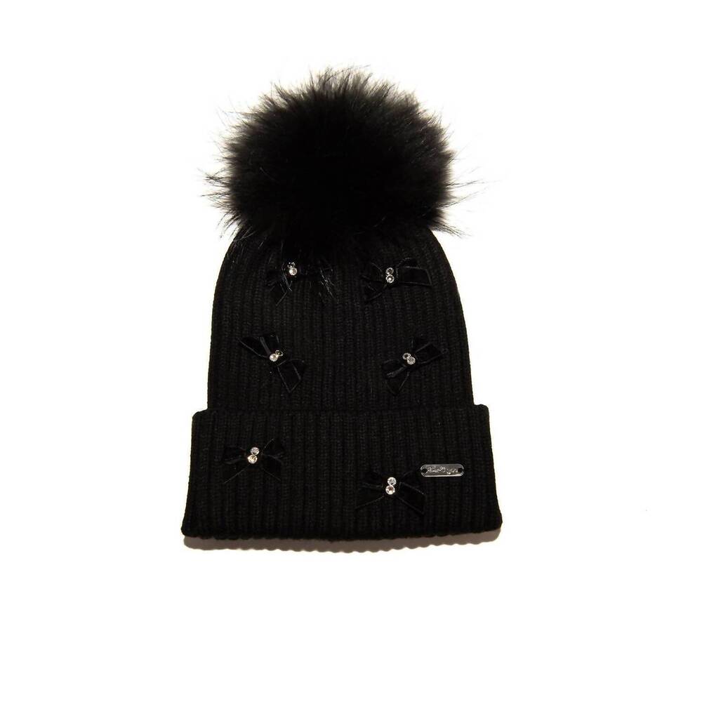 NEW BARI LYNN girl's velour bows winter hat in black